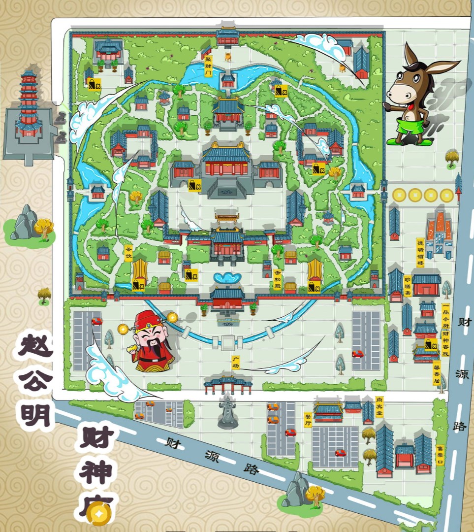 梅州寺庙类手绘地图